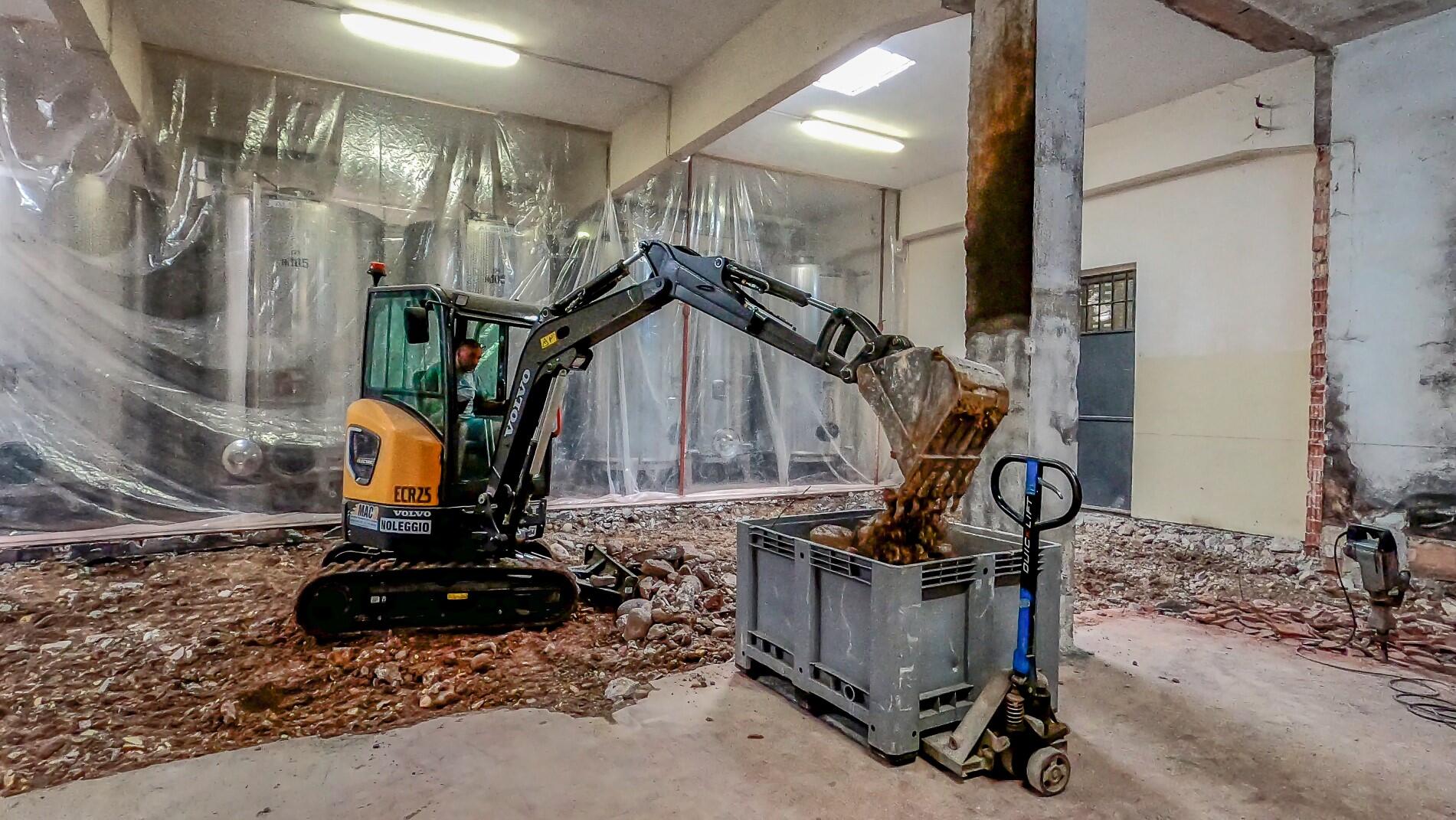 Volvo electric machine inside a wine cellar