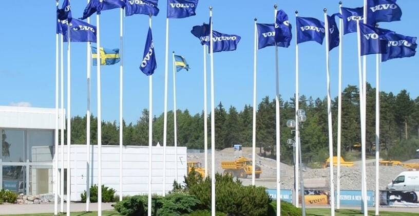 Volvo flags outside of Volvo office