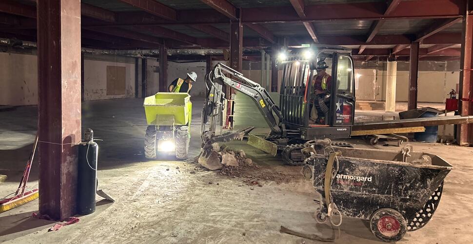 Indoor demolition with a Volvo EC18 Electric compact excavator